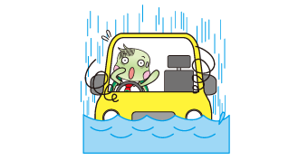 豪雨で水浸しになり運転できなくなっているイメージ図