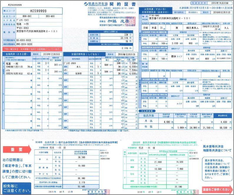 契約証書・保険料控除対象共済掛金証明書